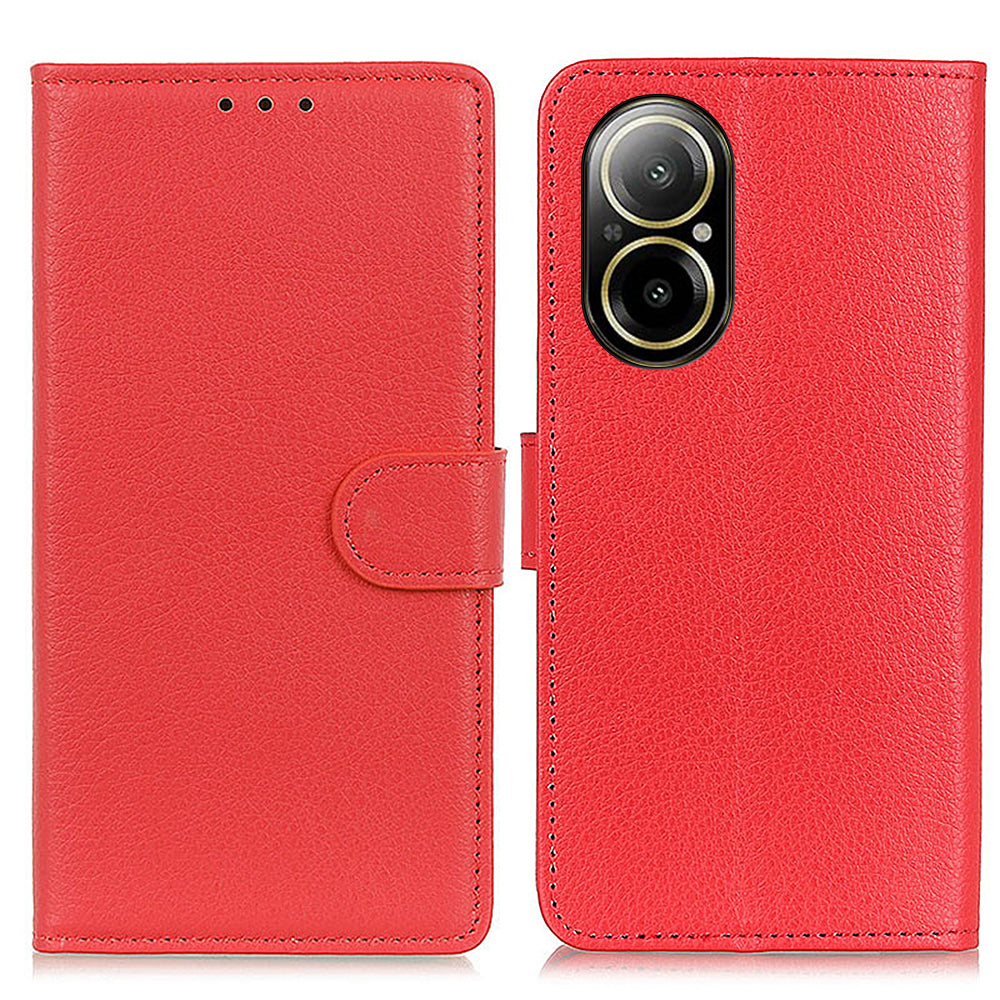 For Realme C67 4G Leather Case Litchi Texture Drop Protection Phone Cover