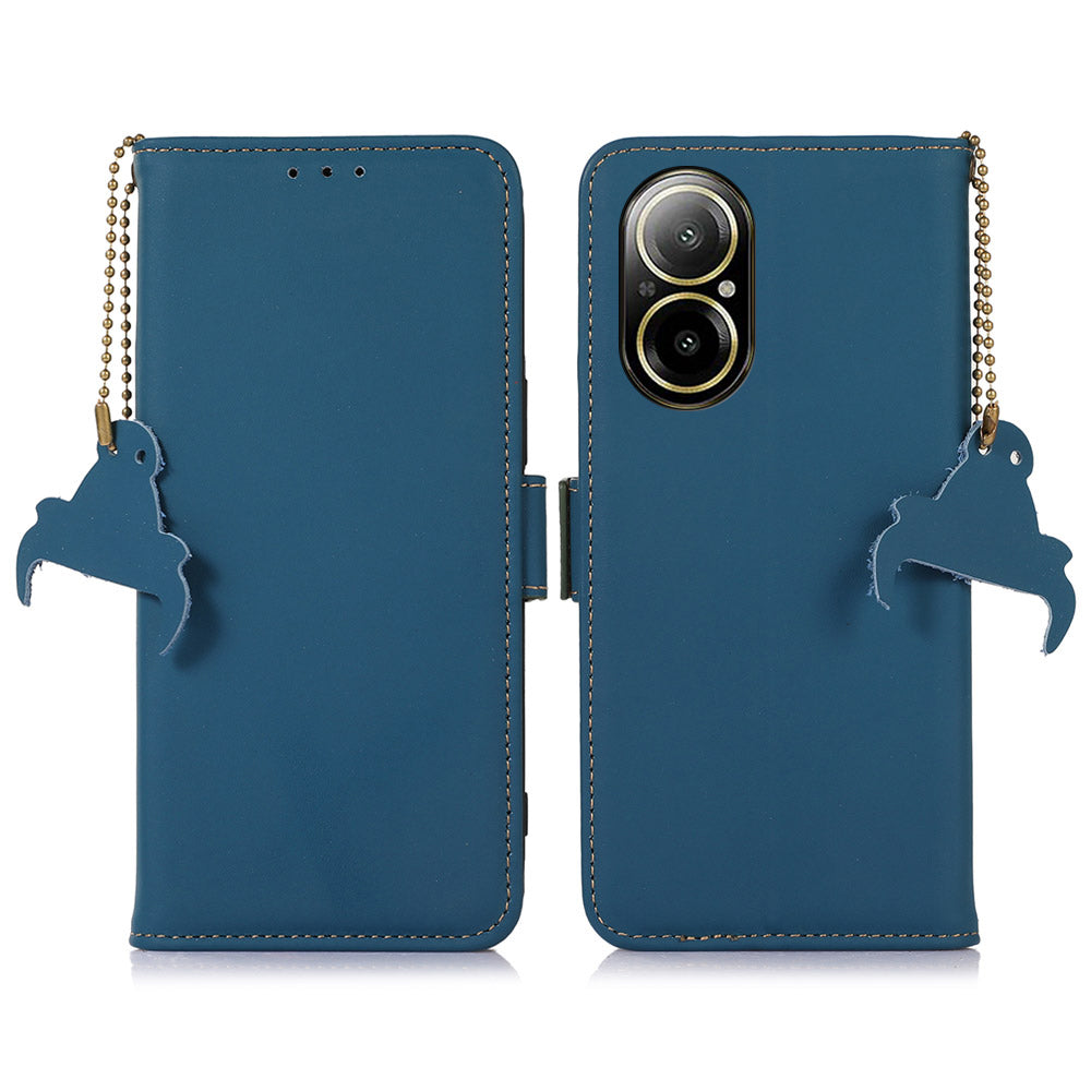 For Realme C67 4G Wallet Case RFID Blocking Genuine Cow Leather Phone Cover