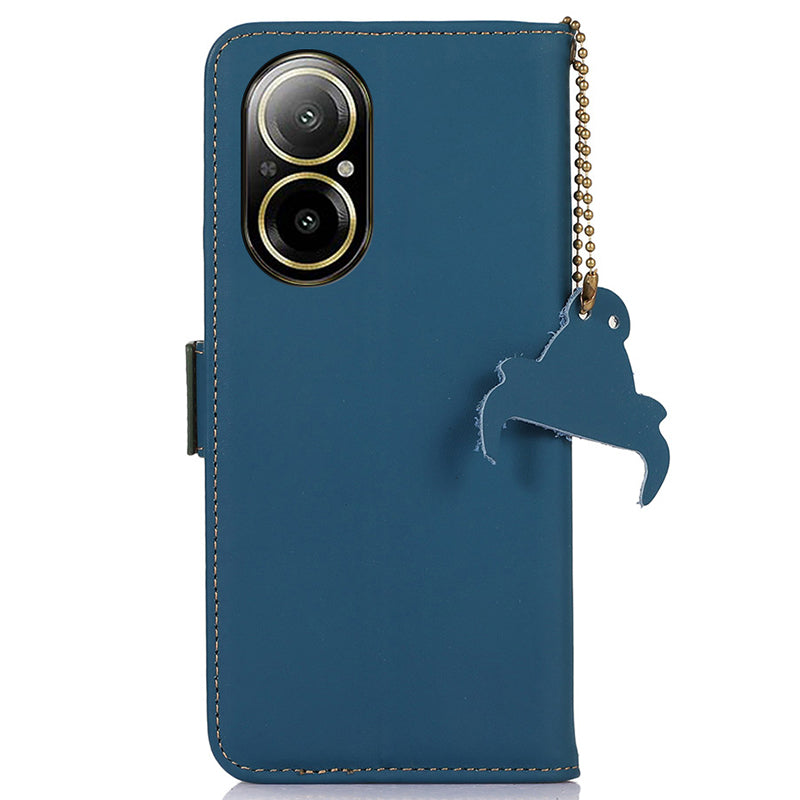 For Realme C67 4G Wallet Case RFID Blocking Genuine Cow Leather Phone Cover