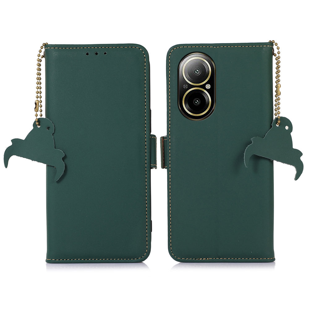 For Realme C67 4G Wallet Case RFID Blocking Genuine Cow Leather Phone Cover