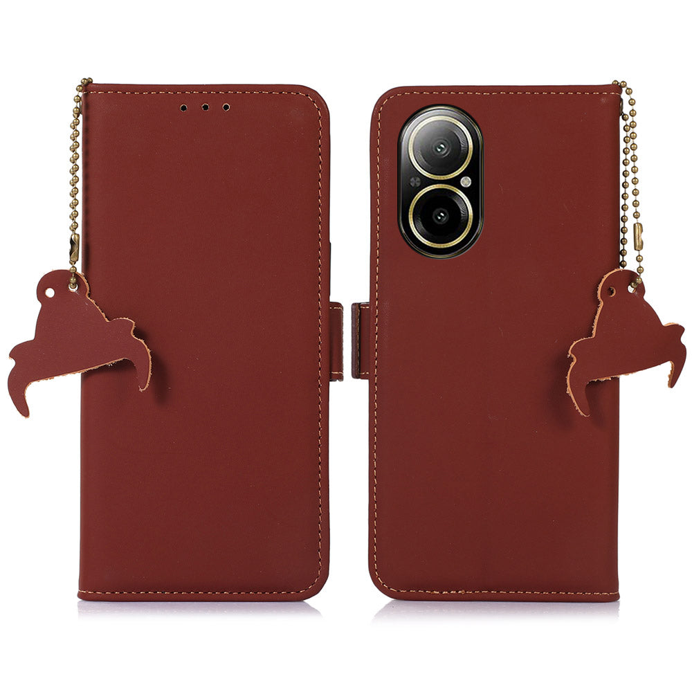 For Realme C67 4G Wallet Case RFID Blocking Genuine Cow Leather Phone Cover