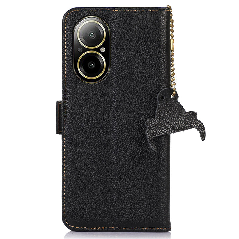For Realme C67 4G Wallet Case Genuine Cow Leather Shock-Absorbent Phone Cover RFID Blocking