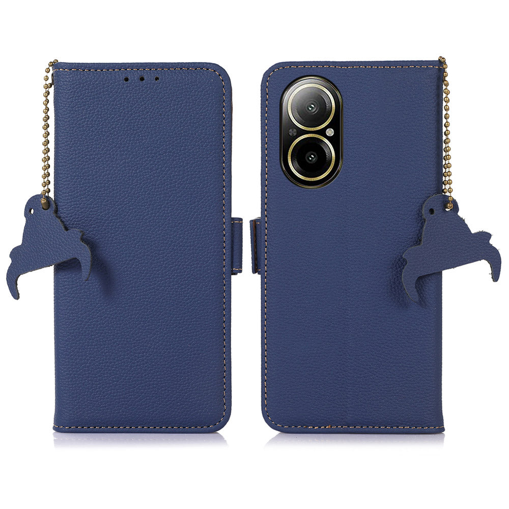For Realme C67 4G Wallet Case Genuine Cow Leather Shock-Absorbent Phone Cover RFID Blocking