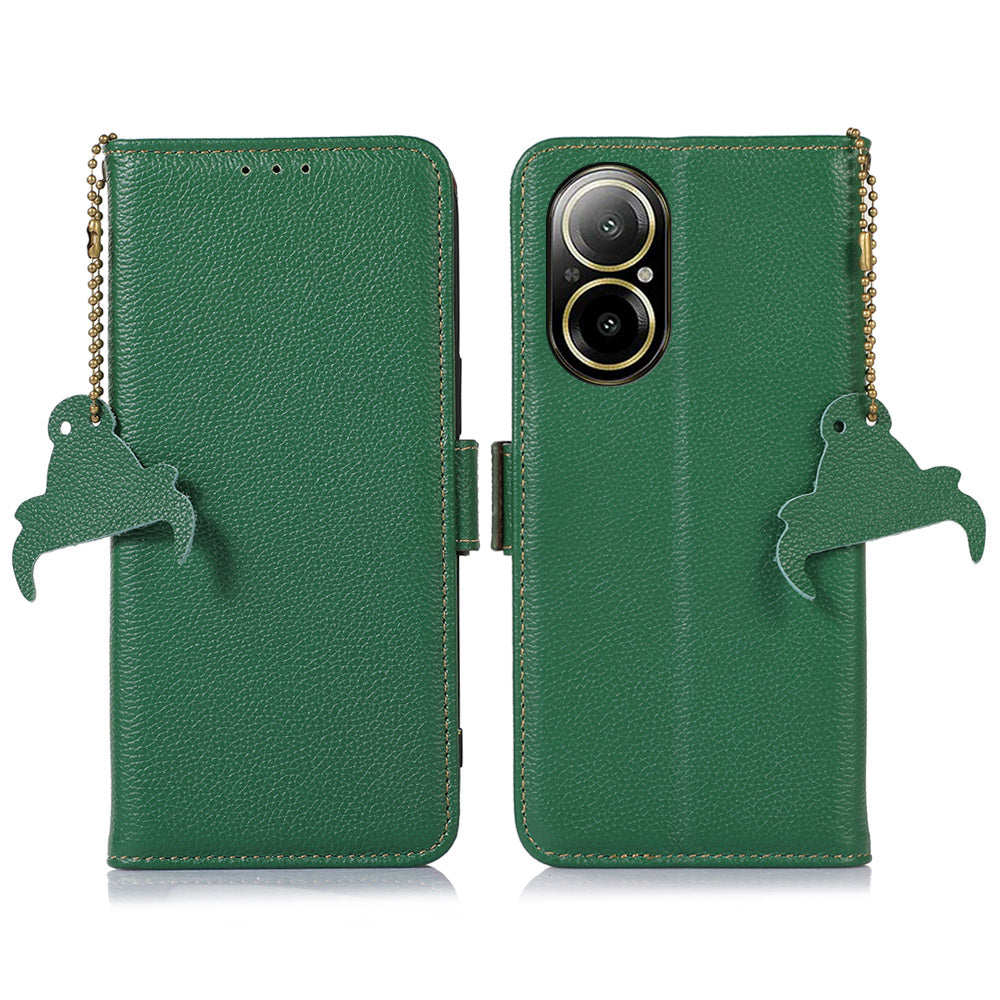 For Realme C67 4G Wallet Case Genuine Cow Leather Shock-Absorbent Phone Cover RFID Blocking