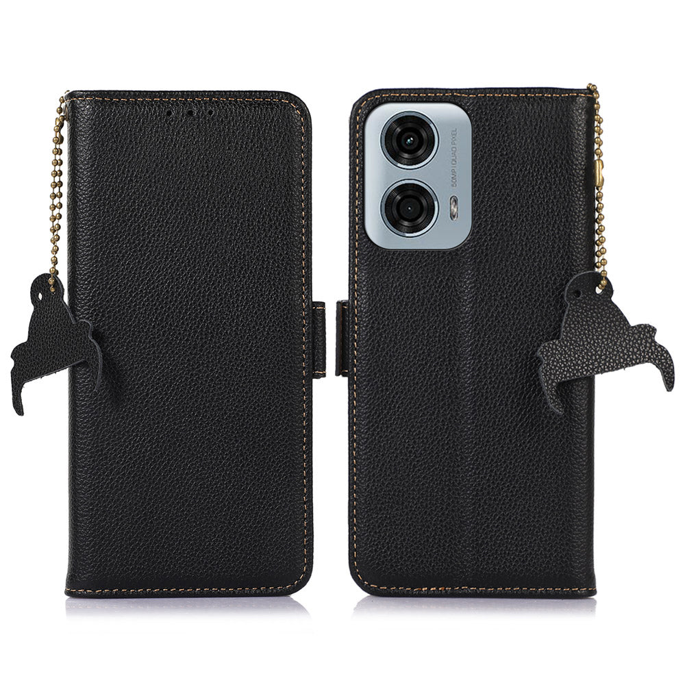 For Motorola Moto G04 4G / G24 4G Case Litchi Texture Genuine Cow Leather Protective Cover