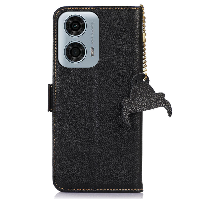 For Motorola Moto G04 4G / G24 4G Case Litchi Texture Genuine Cow Leather Protective Cover