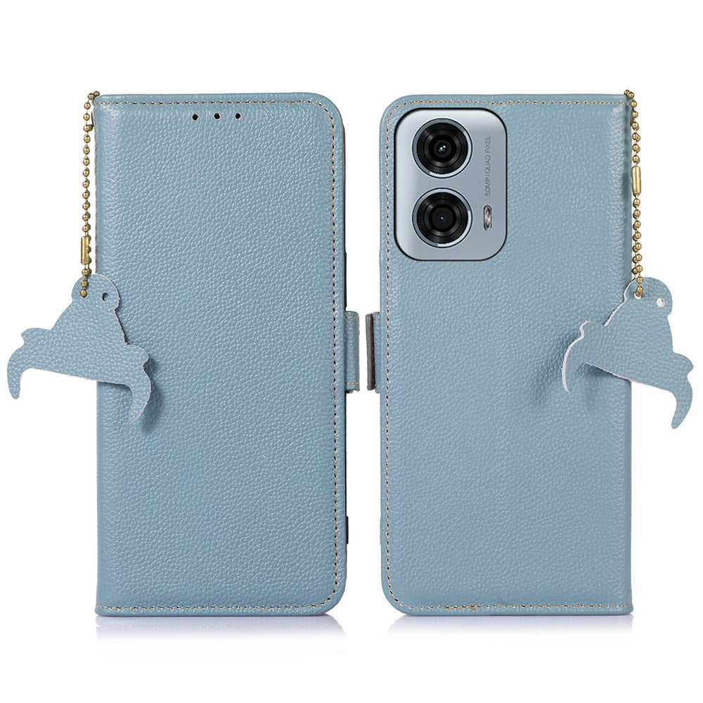 For Motorola Moto G04 4G / G24 4G Case Litchi Texture Genuine Cow Leather Protective Cover