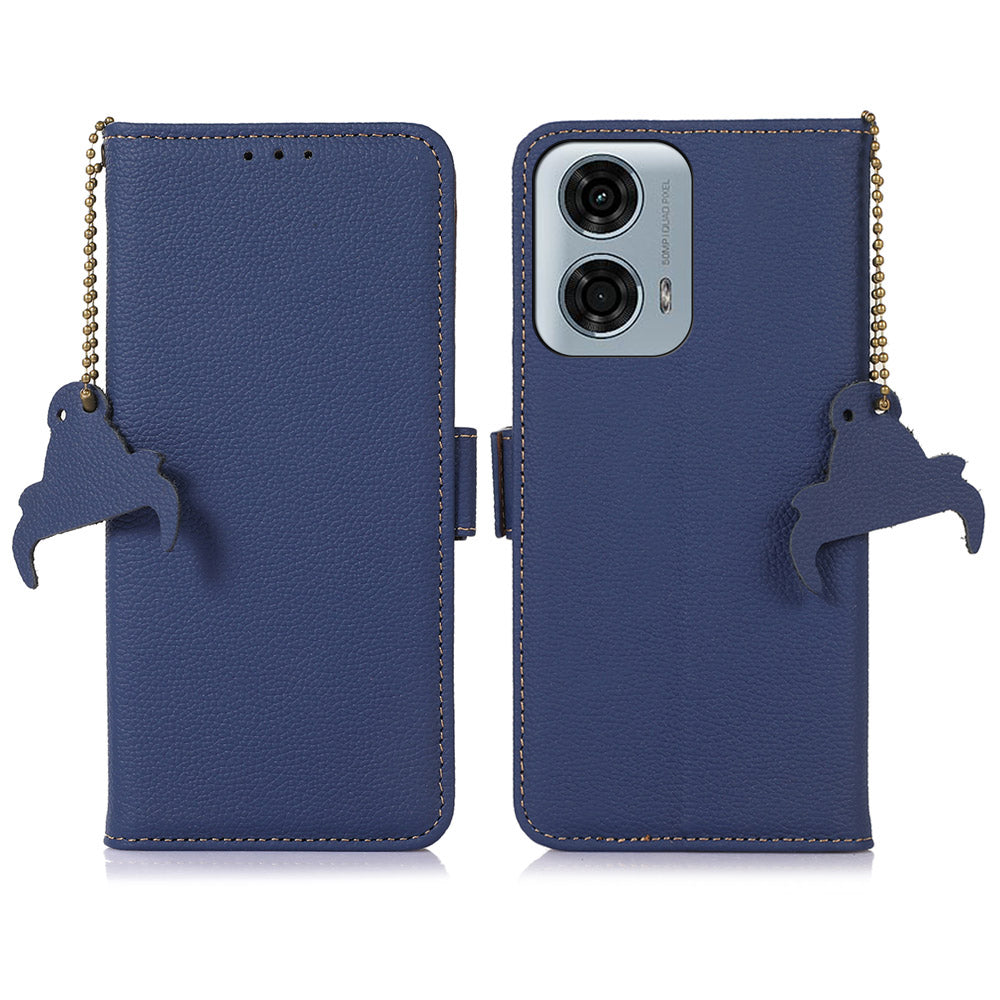 For Motorola Moto G04 4G / G24 4G Case Litchi Texture Genuine Cow Leather Protective Cover