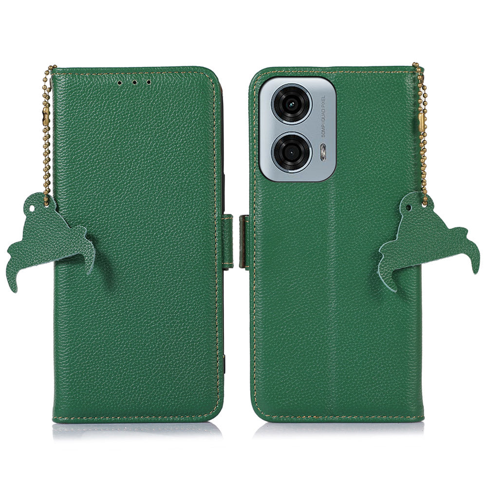 For Motorola Moto G04 4G / G24 4G Case Litchi Texture Genuine Cow Leather Protective Cover