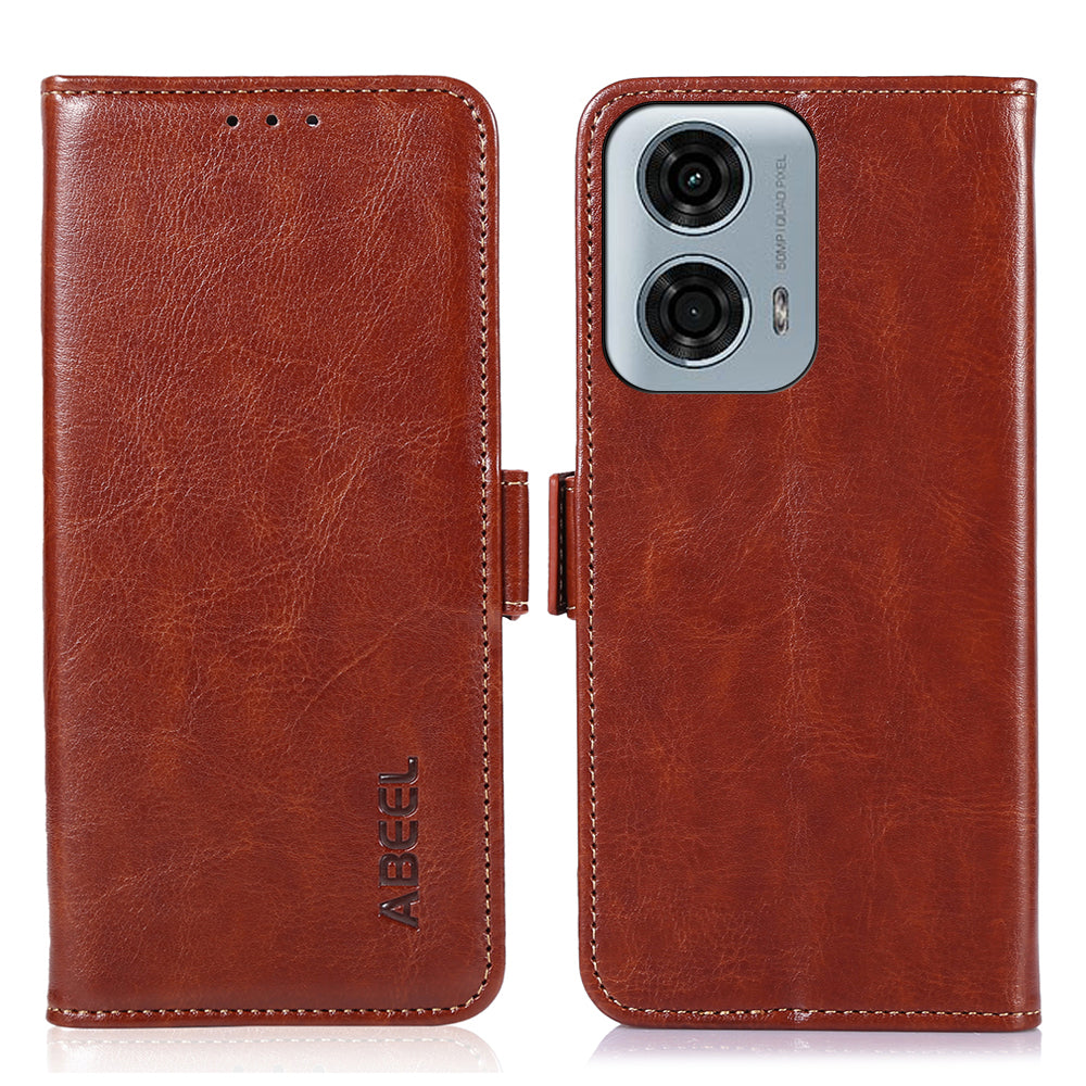 ABEEL For Motorola Moto G04 4G / G24 4G Magnetic Case Crazy Horse Texture Wallet Phone Cover