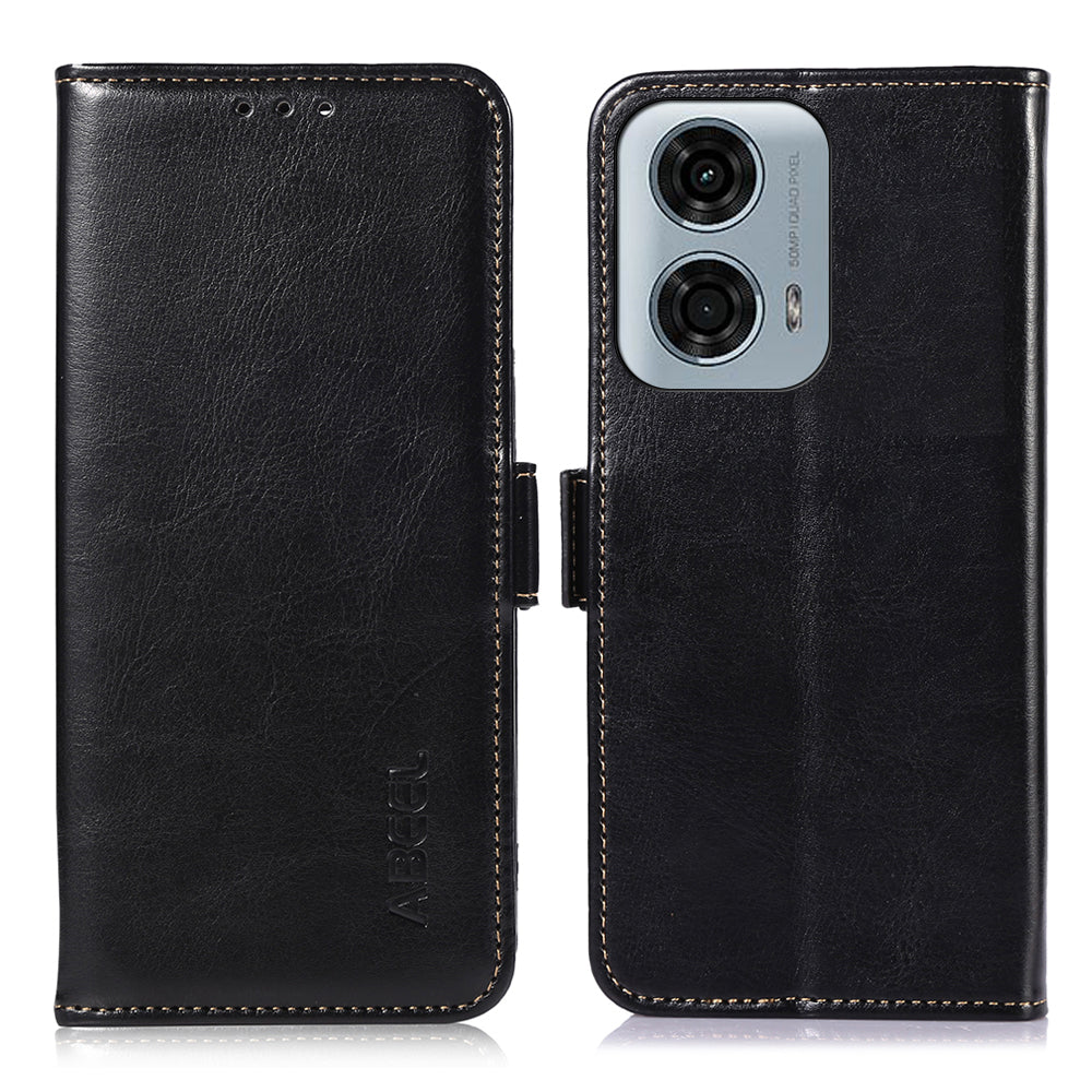 ABEEL For Motorola Moto G04 4G / G24 4G Magnetic Case Crazy Horse Texture Wallet Phone Cover