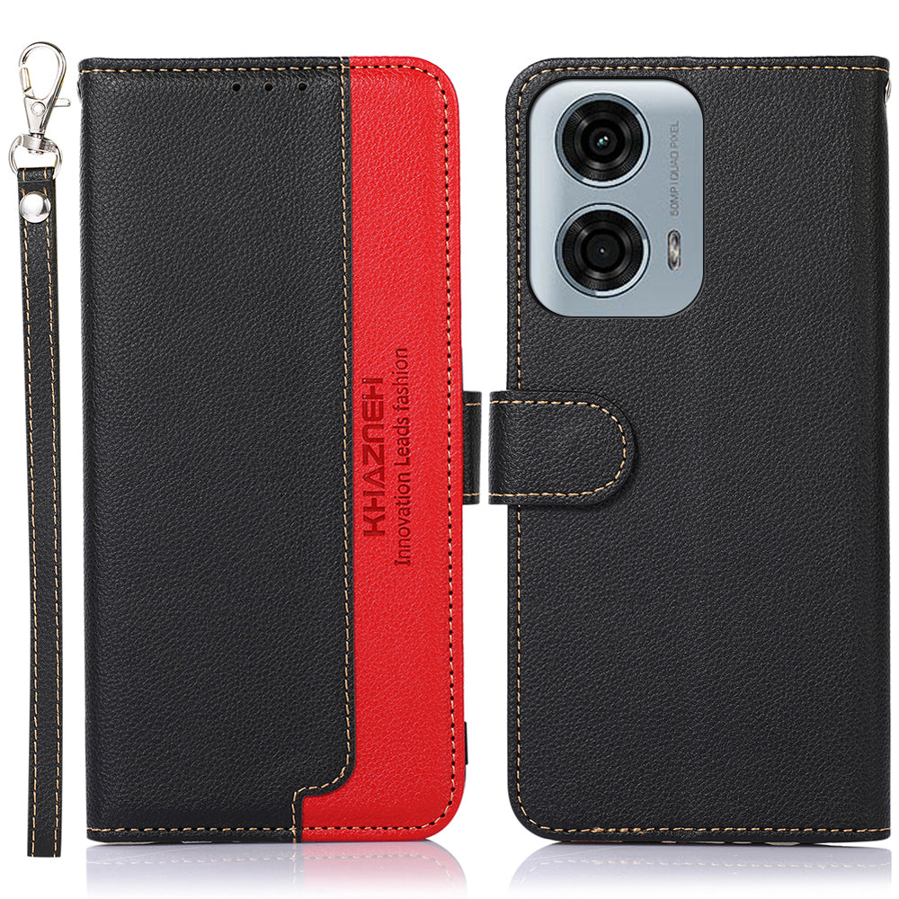 KHAZNEH For Motorola Moto G04 4G / G24 4G Cell Phone Cases Litchi Texture RFID Blocking Cover