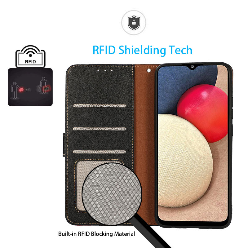 KHAZNEH For Motorola Moto G04 4G / G24 4G Cell Phone Cases Litchi Texture RFID Blocking Cover