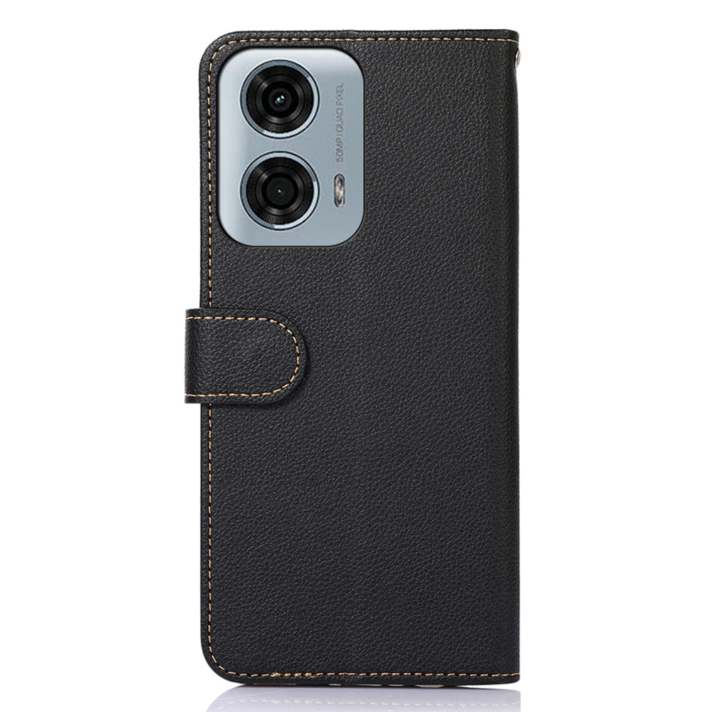 KHAZNEH For Motorola Moto G04 4G / G24 4G Cell Phone Cases Litchi Texture RFID Blocking Cover