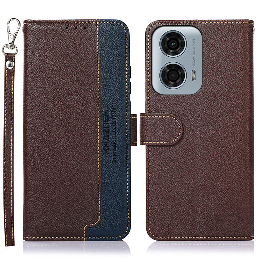 KHAZNEH For Motorola Moto G04 4G / G24 4G Cell Phone Cases Litchi Texture RFID Blocking Cover