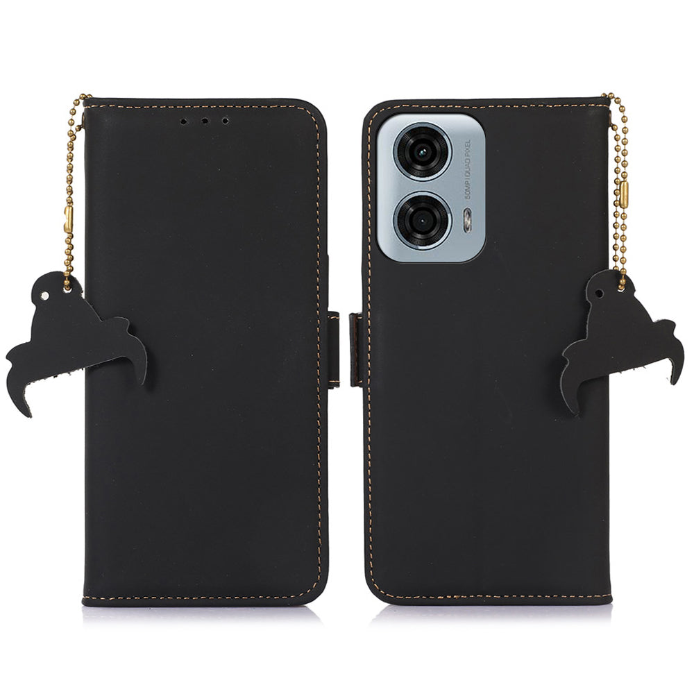 For Motorola Moto G04 4G / G24 4G Case RFID Blocking TPU+Genuine Cow Leather Smart Phone Cover