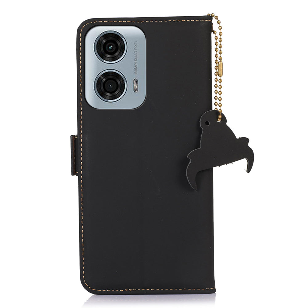 For Motorola Moto G04 4G / G24 4G Case RFID Blocking TPU+Genuine Cow Leather Smart Phone Cover