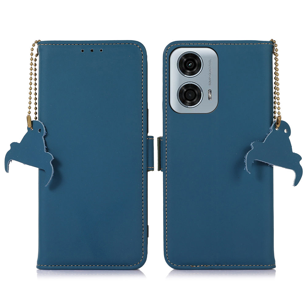 For Motorola Moto G04 4G / G24 4G Case RFID Blocking TPU+Genuine Cow Leather Smart Phone Cover