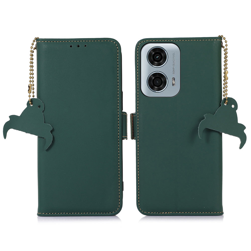 For Motorola Moto G04 4G / G24 4G Case RFID Blocking TPU+Genuine Cow Leather Smart Phone Cover