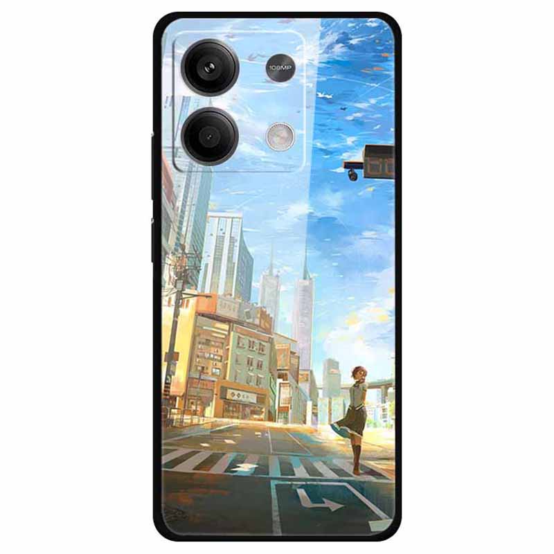 For Xiaomi Redmi Note 13 5G Case PC+Tempered Glass+TPU Pattern Printing Phone Cover