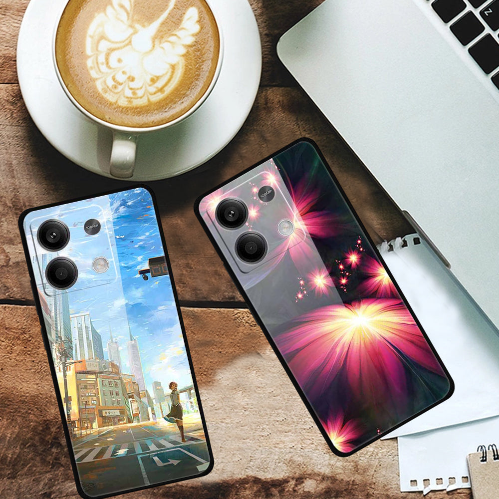 For Xiaomi Redmi Note 13 5G Case PC+Tempered Glass+TPU Pattern Printing Phone Cover