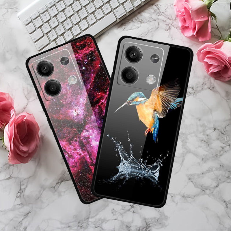 For Xiaomi Redmi Note 13 5G Case PC+Tempered Glass+TPU Pattern Printing Phone Cover