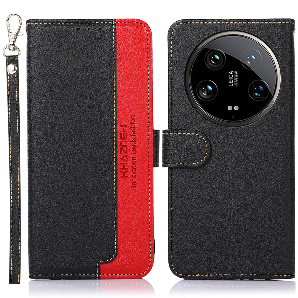 KHAZNEH For Xiaomi 14 Ultra Cell Phone Cases RFID Blocking Bump Proof Cover with Hand Strap
