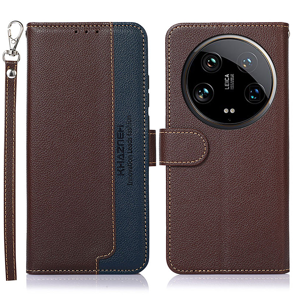 KHAZNEH For Xiaomi 14 Ultra Cell Phone Cases RFID Blocking Bump Proof Cover with Hand Strap