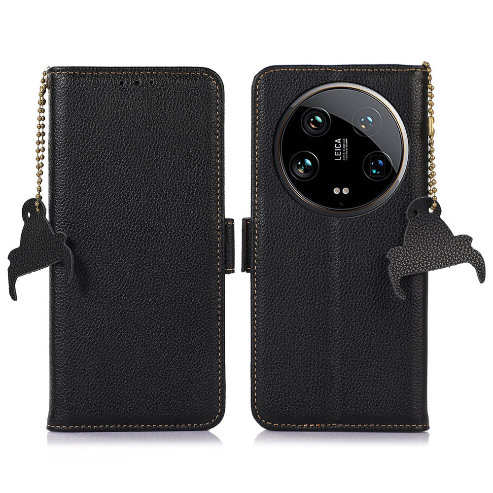For Xiaomi 14 Ultra Case Anti-scratch Genuine Cow Leather RFID Blocking Phone Protector