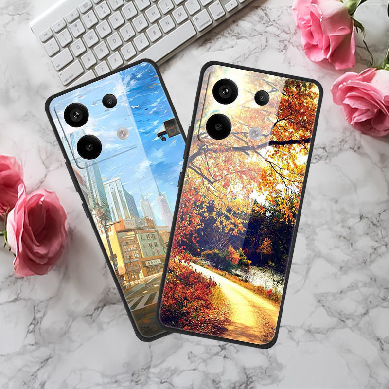 For Xiaomi Redmi Note 13 Pro 5G / Poco X6 5G Pattern Printing Case PC+Tempered Glass+TPU Phone Cover