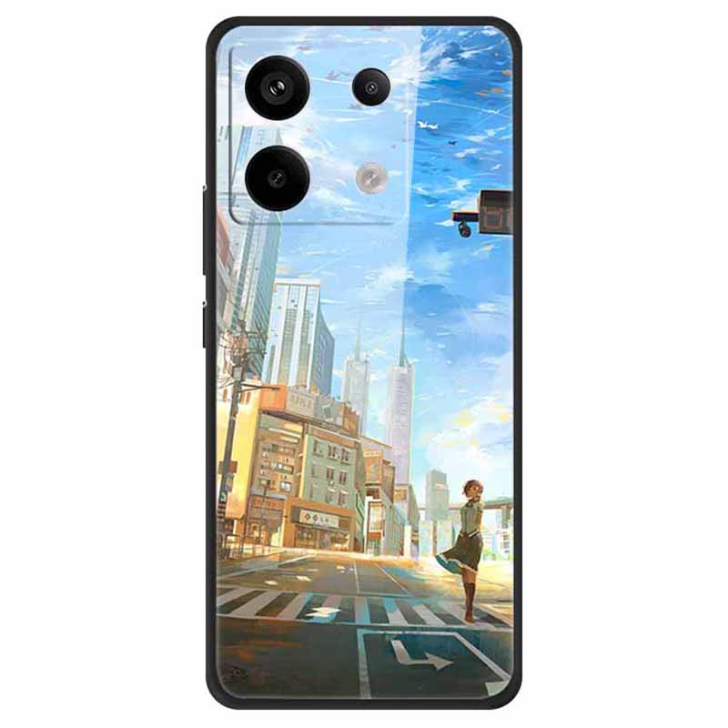 For Xiaomi Redmi Note 13 Pro 5G / Poco X6 5G Pattern Printing Case PC+Tempered Glass+TPU Phone Cover