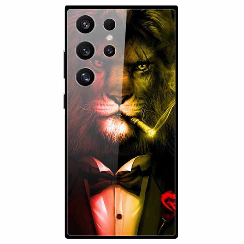 For Samsung Galaxy S24 Ultra Slim Case Pattern Printing PC+Tempered Glass+TPU Phone Shell