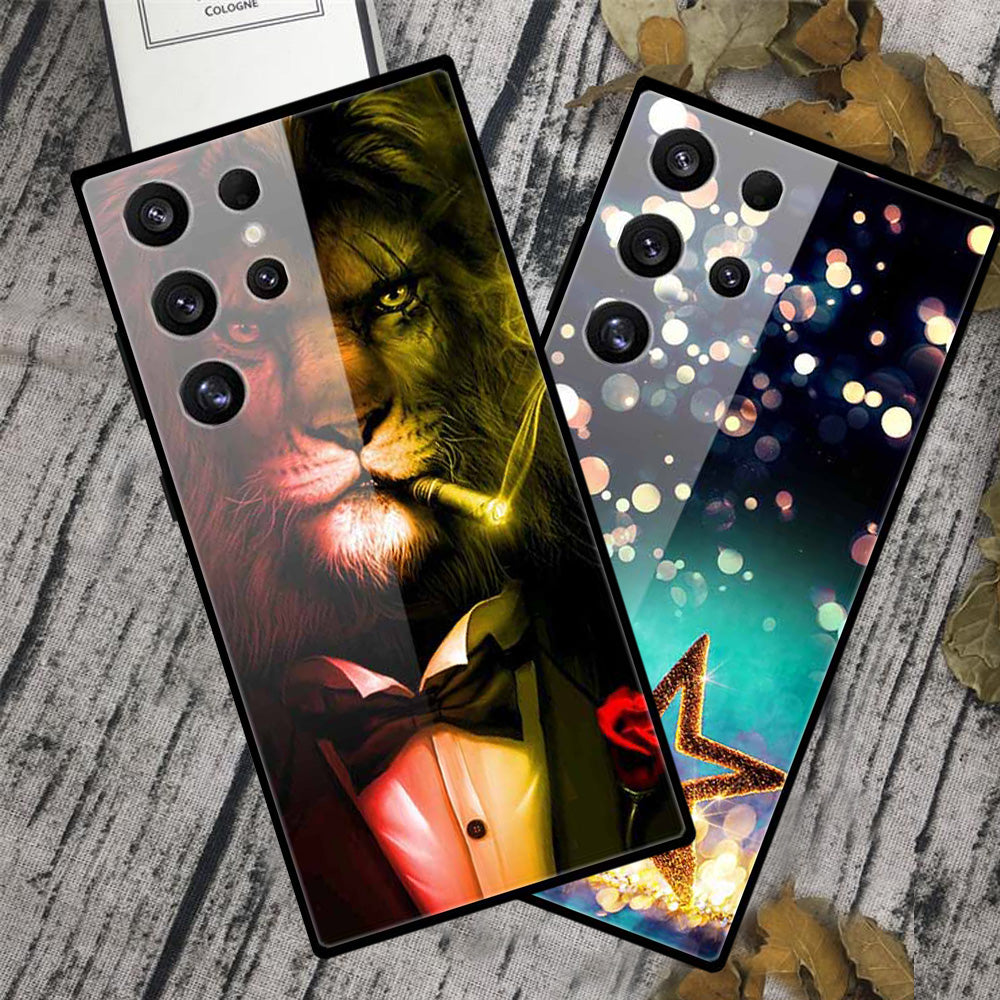 For Samsung Galaxy S24 Ultra Slim Case Pattern Printing PC+Tempered Glass+TPU Phone Shell