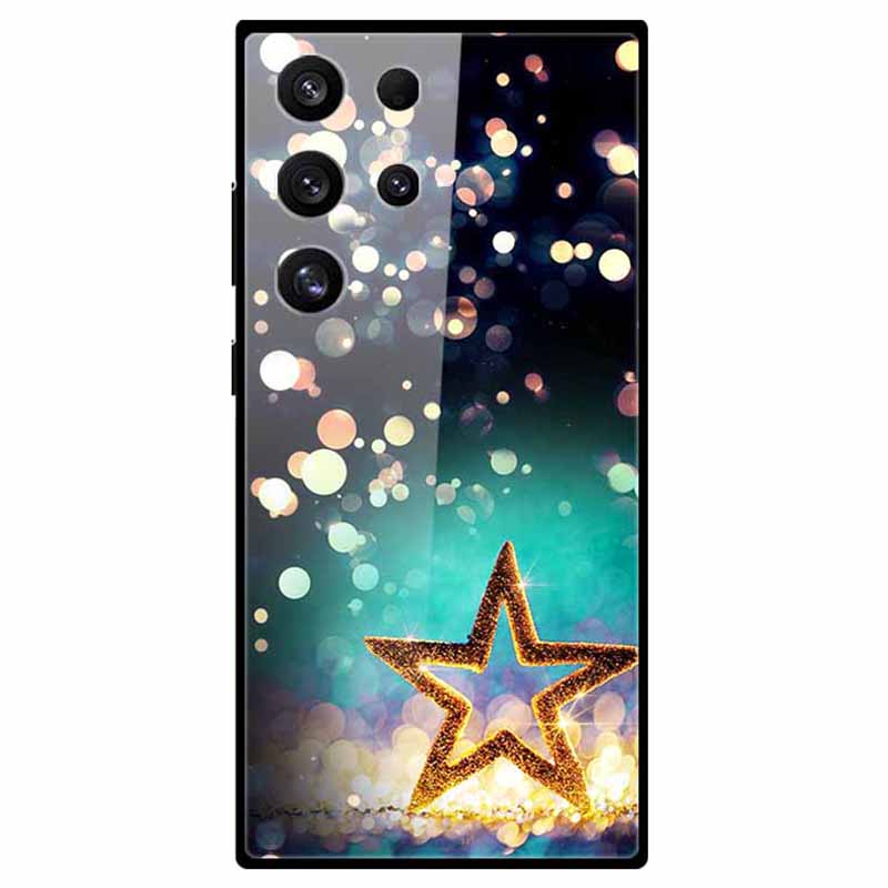 For Samsung Galaxy S24 Ultra Slim Case Pattern Printing PC+Tempered Glass+TPU Phone Shell