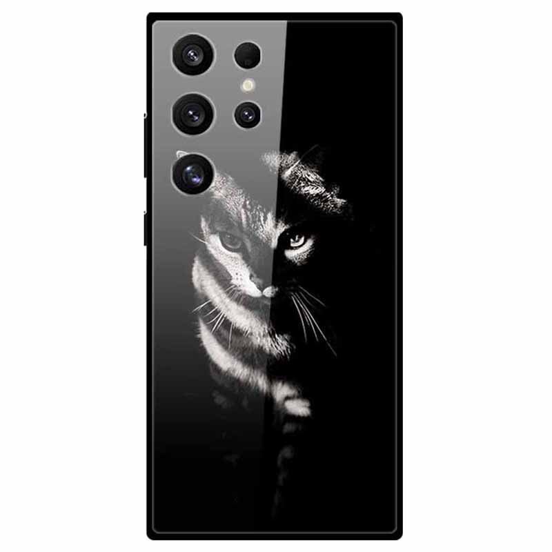 For Samsung Galaxy S24 Ultra Slim Case Pattern Printing PC+Tempered Glass+TPU Phone Shell