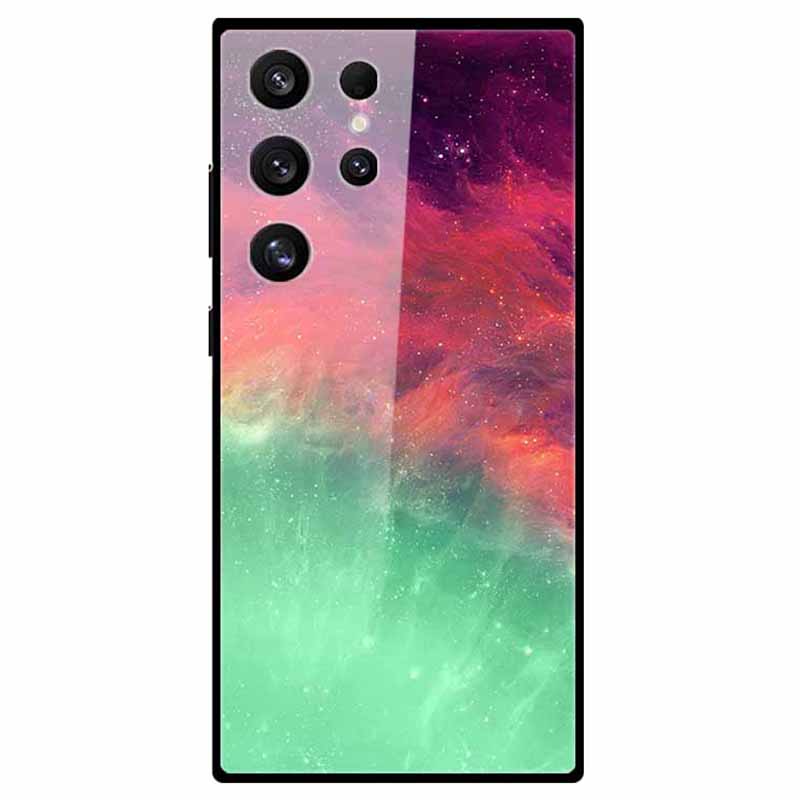 For Samsung Galaxy S24 Ultra Slim Case Pattern Printing PC+Tempered Glass+TPU Phone Shell