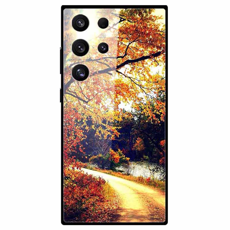 For Samsung Galaxy S24 Ultra Slim Case Pattern Printing PC+Tempered Glass+TPU Phone Shell