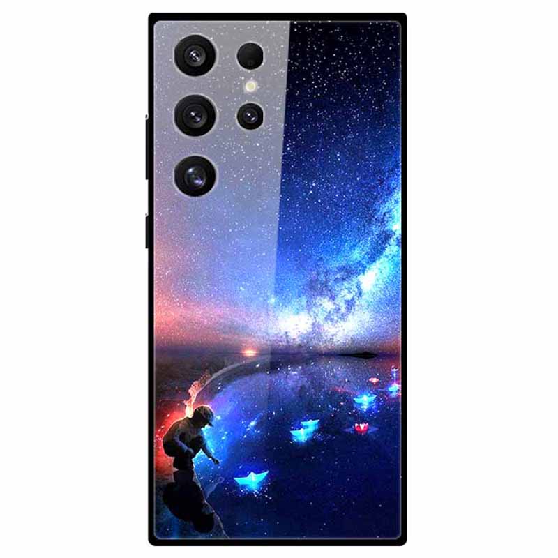 For Samsung Galaxy S24 Ultra Slim Case Pattern Printing PC+Tempered Glass+TPU Phone Shell