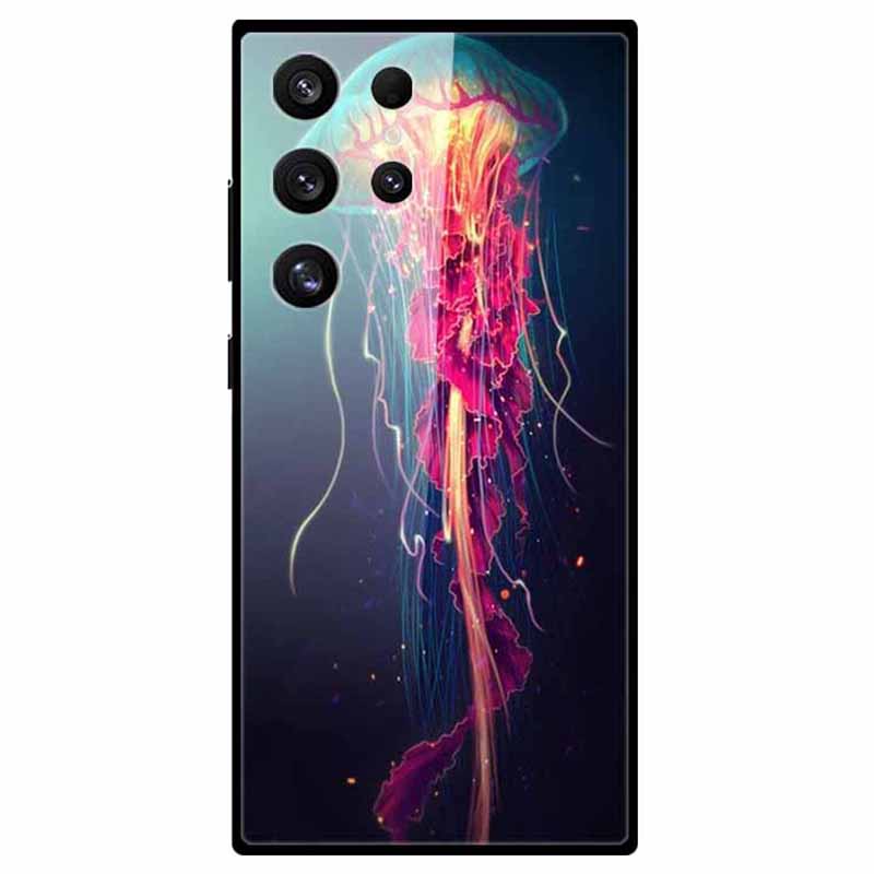 For Samsung Galaxy S24 Ultra Slim Case Pattern Printing PC+Tempered Glass+TPU Phone Shell