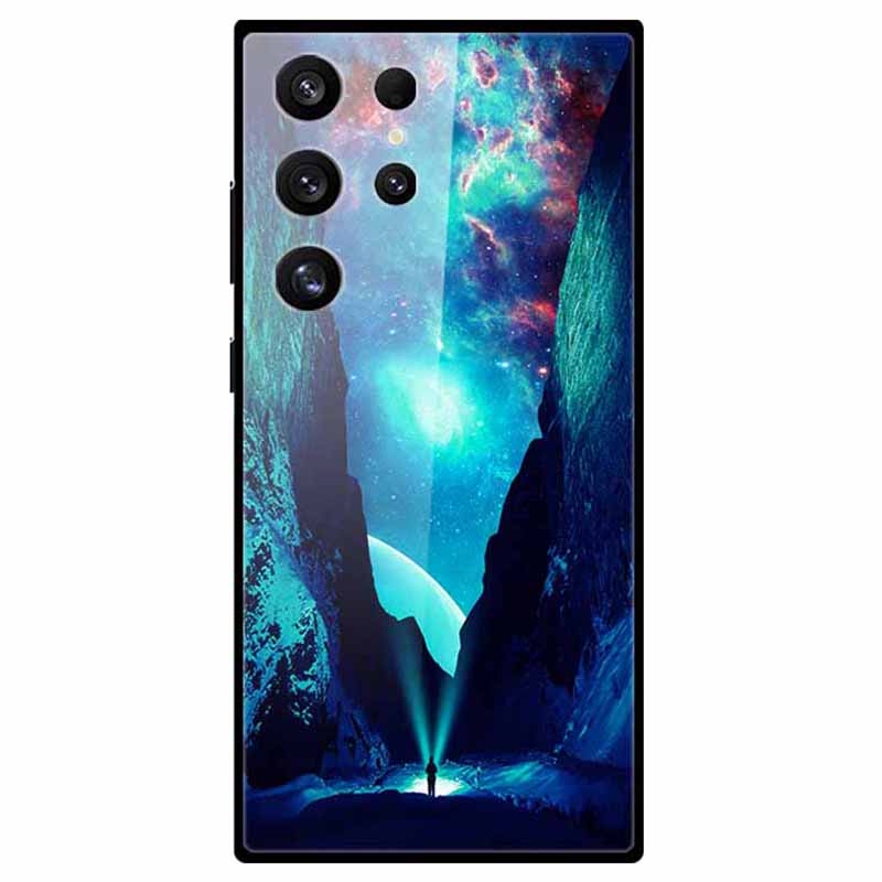 For Samsung Galaxy S24 Ultra Slim Case Pattern Printing PC+Tempered Glass+TPU Phone Shell