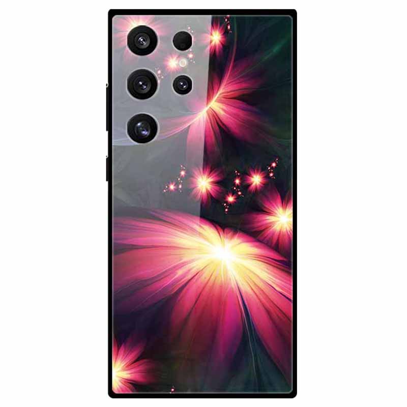 For Samsung Galaxy S24 Ultra Slim Case Pattern Printing PC+Tempered Glass+TPU Phone Shell