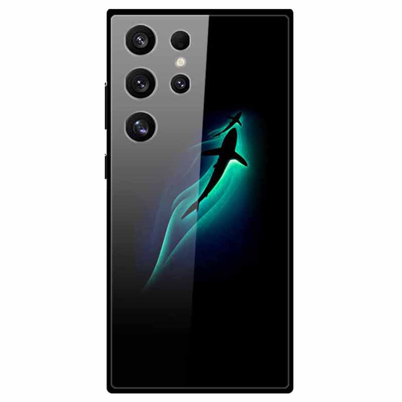 For Samsung Galaxy S24 Ultra Slim Case Pattern Printing PC+Tempered Glass+TPU Phone Shell