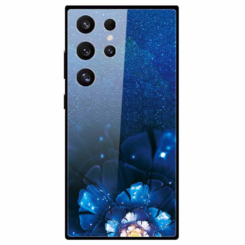 For Samsung Galaxy S24 Ultra Slim Case Pattern Printing PC+Tempered Glass+TPU Phone Shell