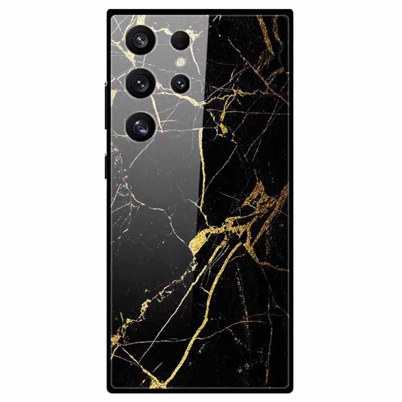 For Samsung Galaxy S24 Ultra Slim Case Pattern Printing PC+Tempered Glass+TPU Phone Shell