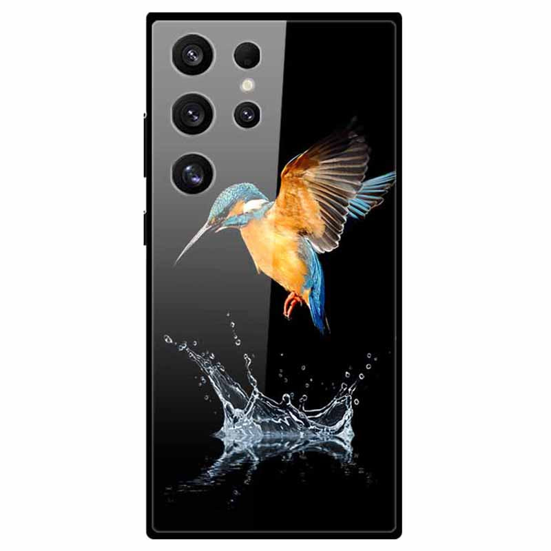 For Samsung Galaxy S24 Ultra Slim Case Pattern Printing PC+Tempered Glass+TPU Phone Shell