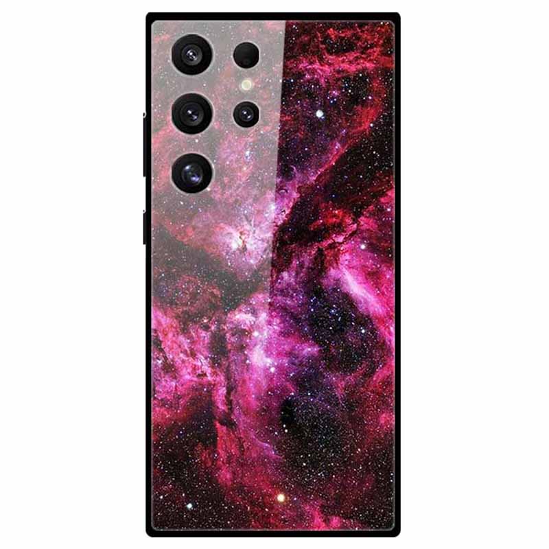 For Samsung Galaxy S24 Ultra Slim Case Pattern Printing PC+Tempered Glass+TPU Phone Shell