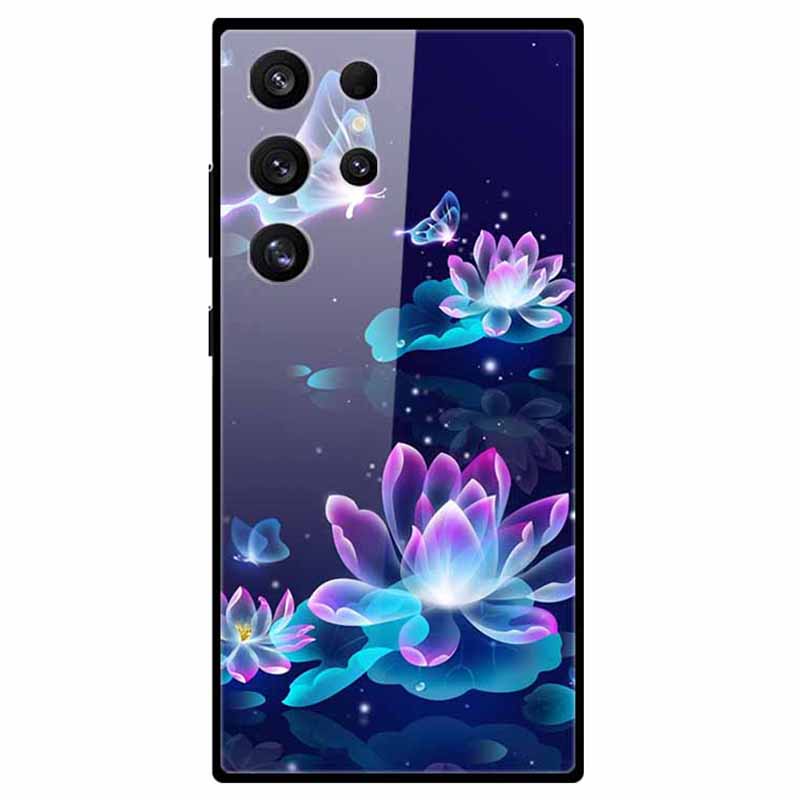 For Samsung Galaxy S24 Ultra Slim Case Pattern Printing PC+Tempered Glass+TPU Phone Shell