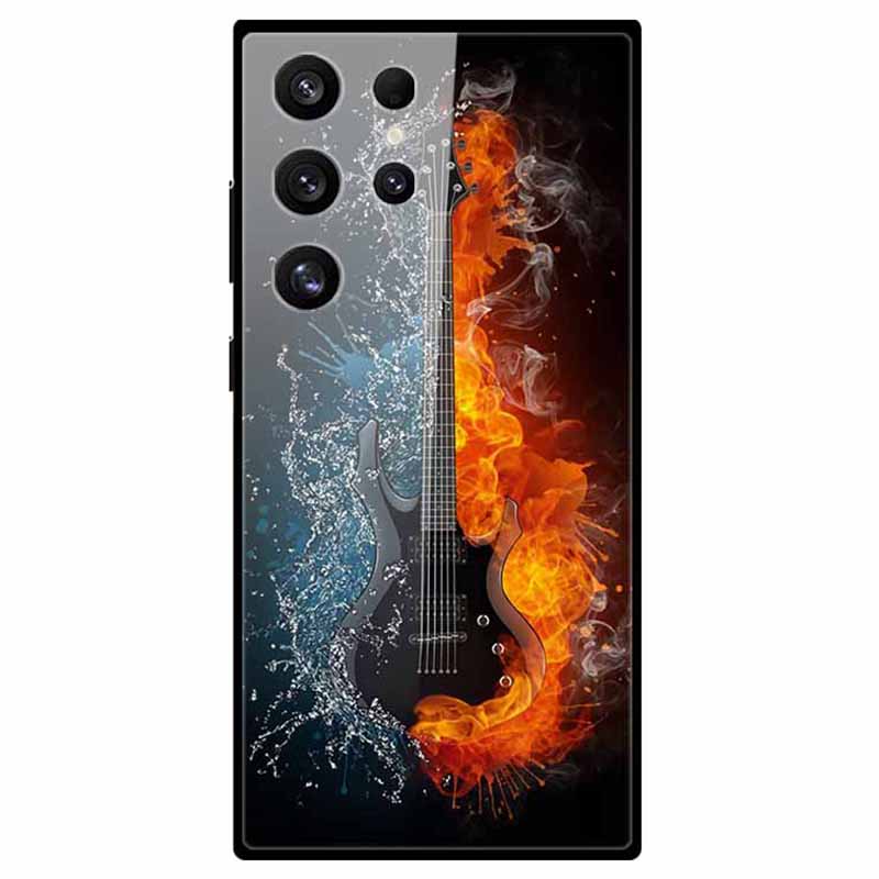 For Samsung Galaxy S24 Ultra Slim Case Pattern Printing PC+Tempered Glass+TPU Phone Shell