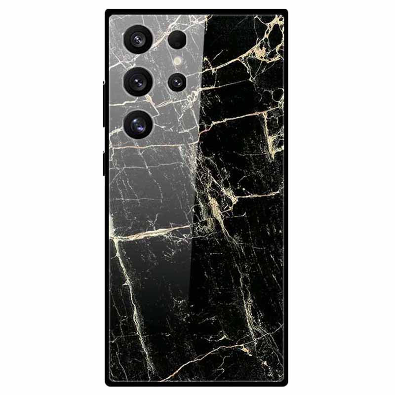 For Samsung Galaxy S24 Ultra Slim Case Pattern Printing PC+Tempered Glass+TPU Phone Shell