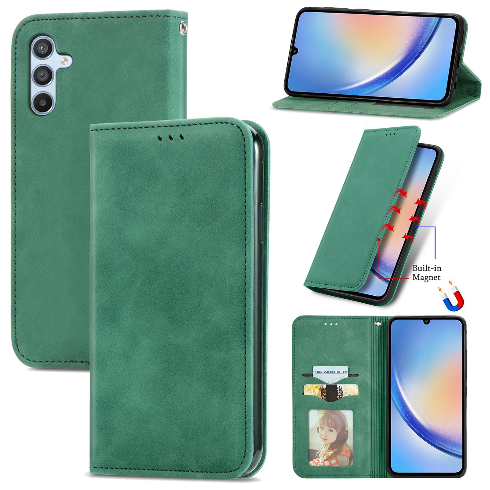 For Samsung Galaxy A34 5G Card Slots Phone Stand Case Skin-Touch Feeling PU Leather Phone Cover